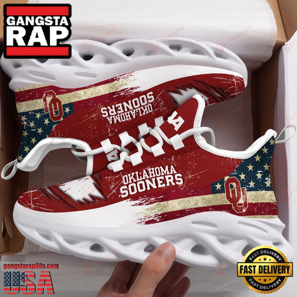 NCAA Oklahoma Sooners American Flag Unique Design Max Soul Shoes Running Sneakers