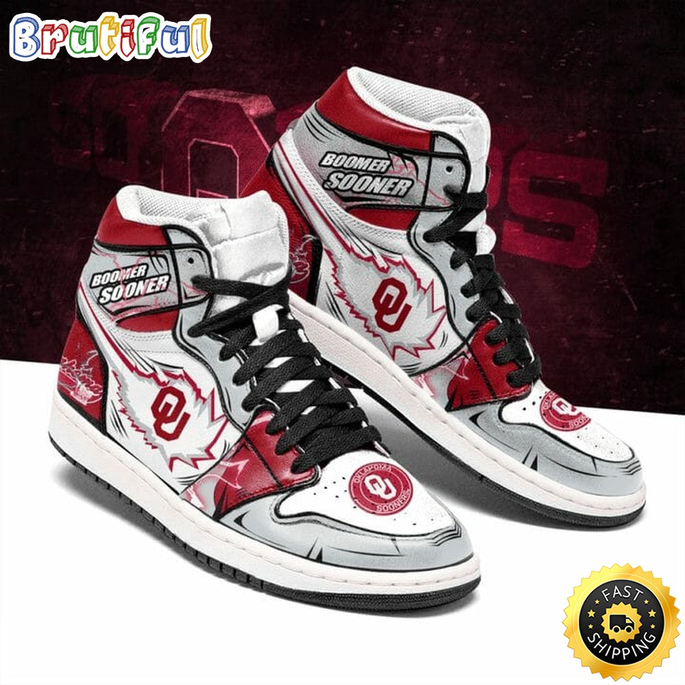 NCAA Oklahoma Sooners Grey Crimson Air Jordan 1 High Sneakers