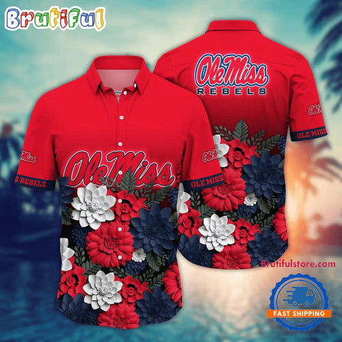 NCAA Ole Miss Rebels Flower Tropical Summer Beach Hawaiian Shirt