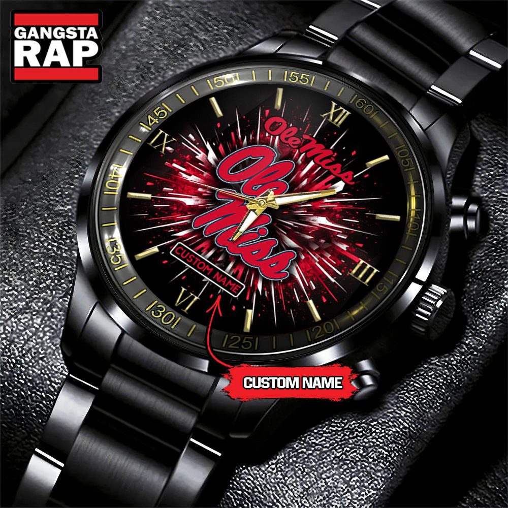 NCAA Ole Miss Rebels Football Team Logo Design Black Watch