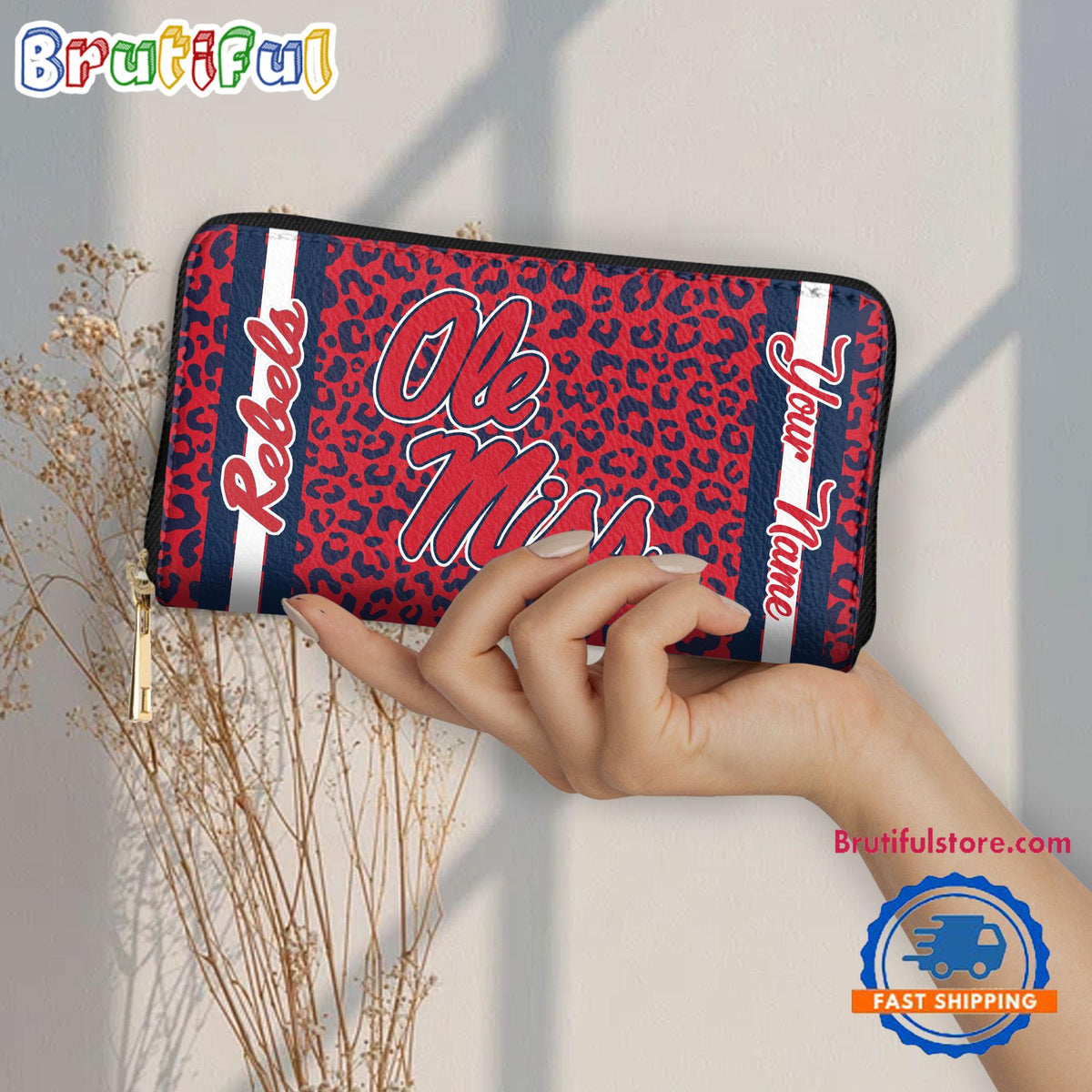 NCAA Ole Miss Rebels Leopard Women’s Zip Around Wallet, Sporty Women’s Wallet