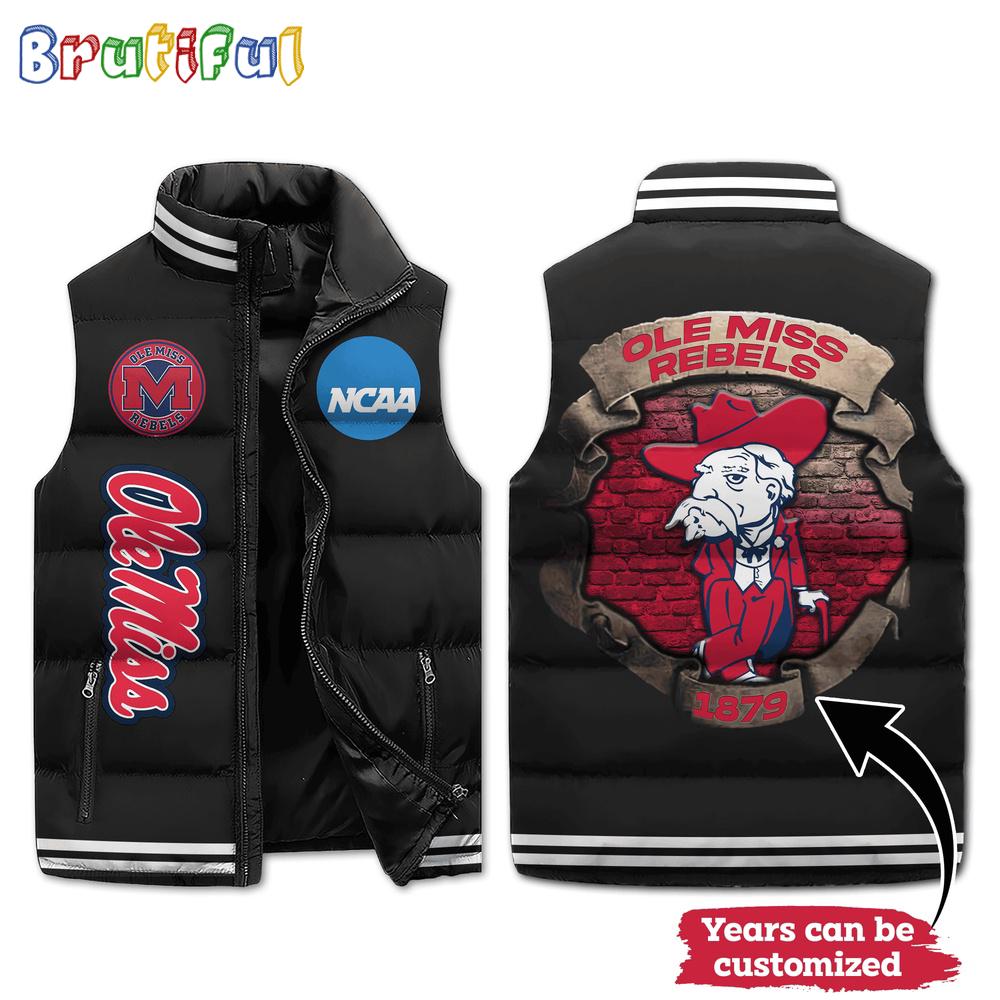NCAA Ole Miss Rebels Mascot Sporty Design Sleeveless Puffer Jacket