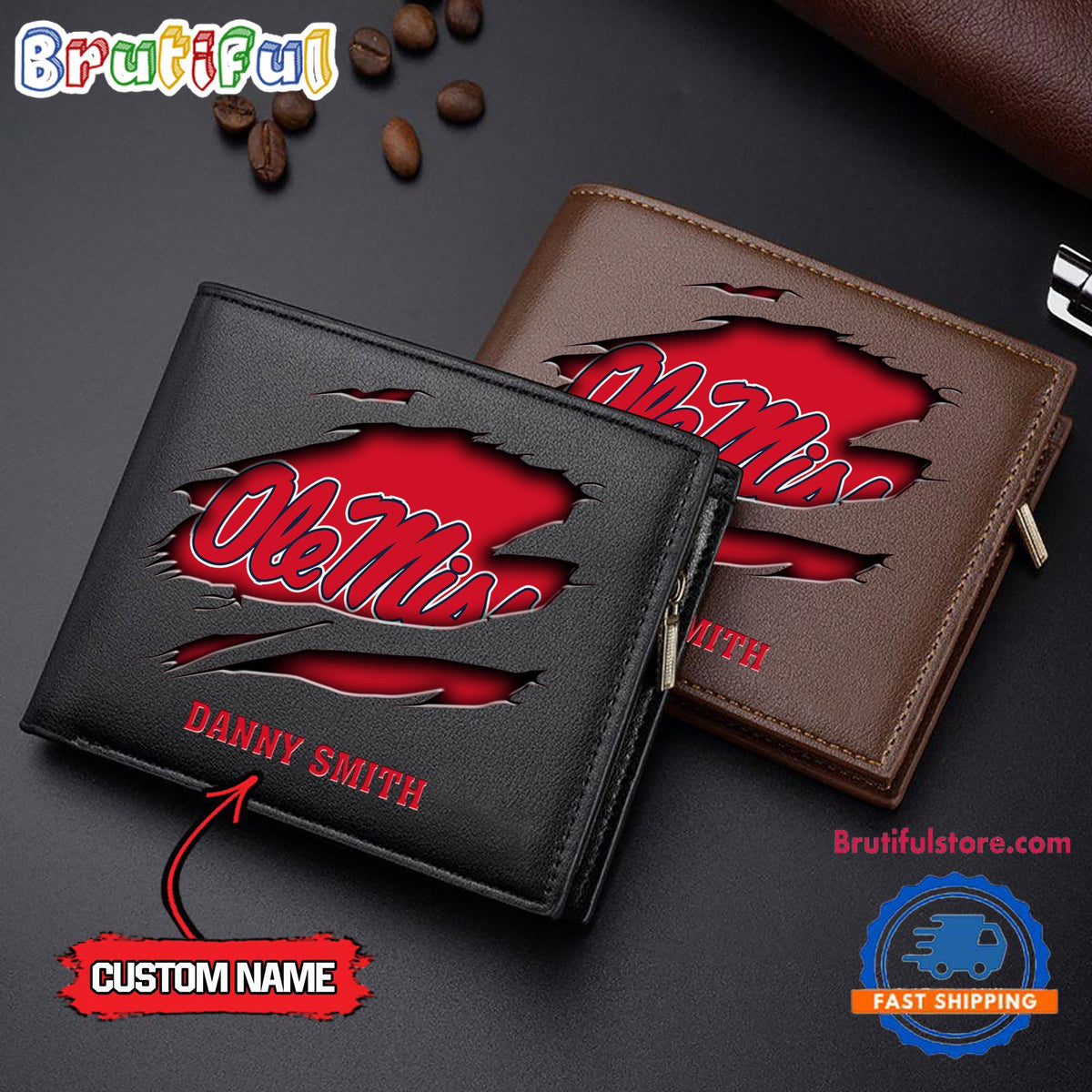 NCAA Ole Miss Rebels Sporty Custom Men’s Leather Wallet