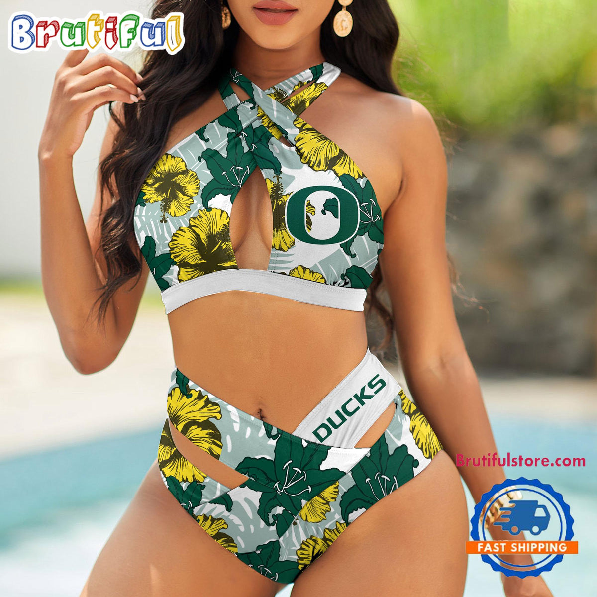 NCAA Oregon Ducks Hawaiian Pattern Summer Beach Women’s Bikini Set