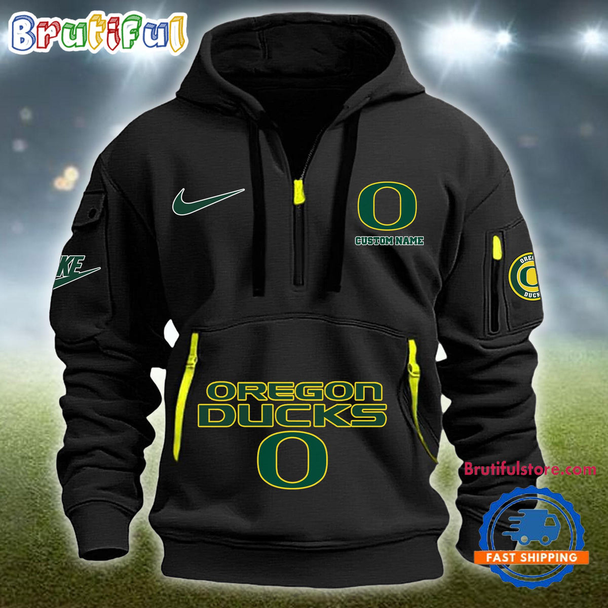 NCAA Oregon Ducks Heavy Hoodie, Sporty Quarter Zip Hoodie