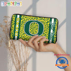 NCAA Oregon Ducks Leopard Women’s Zip Around Wallet, Sporty Women’s Wallet
