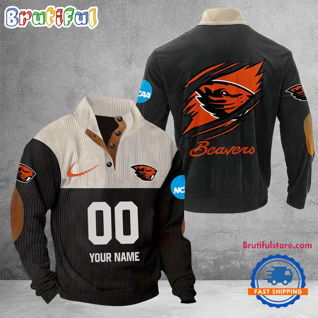 NCAA Oregon State Beavers Sport Team Custom Name And Number Buttoned Collar Sweatshirt