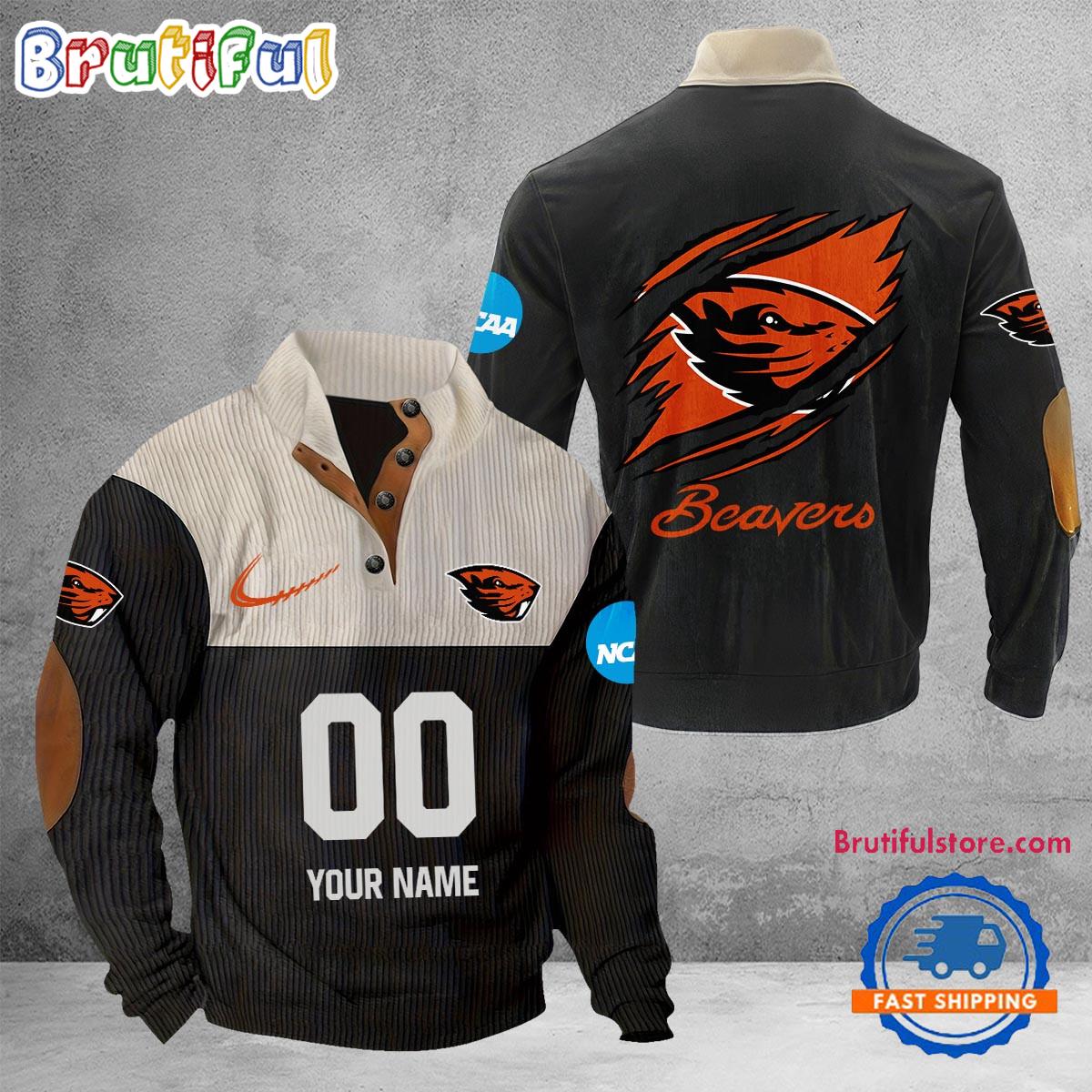 NCAA Oregon State Beavers Sport Team Custom Name And Number Buttoned Collar Sweatshirt