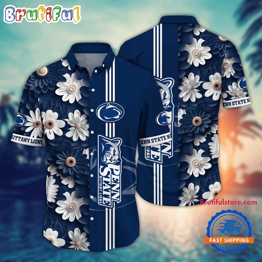 NCAA Penn State Nittany Lions Flower Summer Aloha Button Hawaiian Shirt