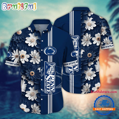 NCAA Penn State Nittany Lions Flower Summer Aloha Button Hawaiian Shirt