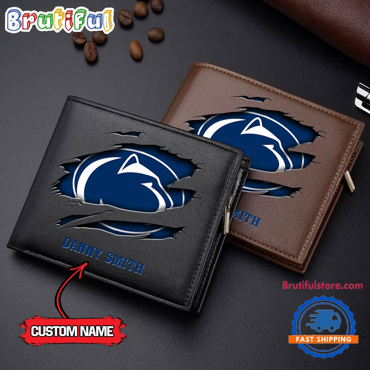 NCAA Penn State Nittany Lions Sporty Custom Men’s Leather Wallet