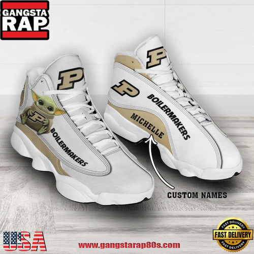NCAA Purdue Boilermakers Custom Name Baby Yoda Air Jordan 13 Sneakers Shoes