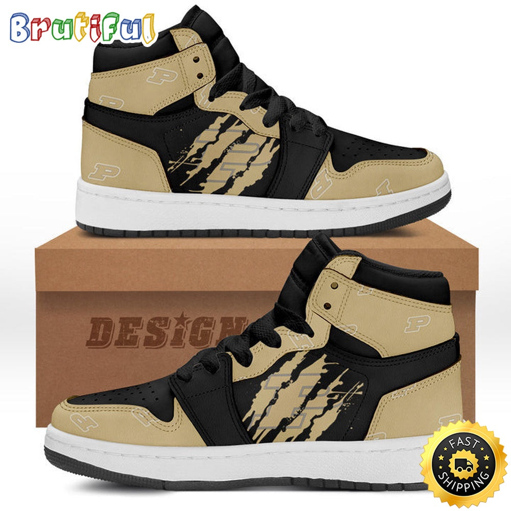 NCAA Purdue Boilermakers Gold Black Scratch Air Jordan 1 High Sneakers