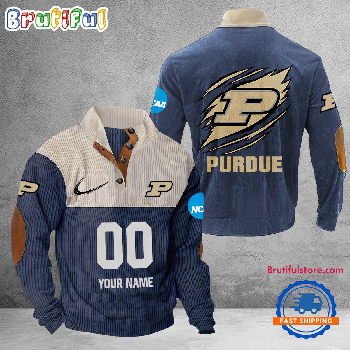 NCAA Purdue Boilermakers Sport Team Custom Name And Number Buttoned Collar Sweatshirt