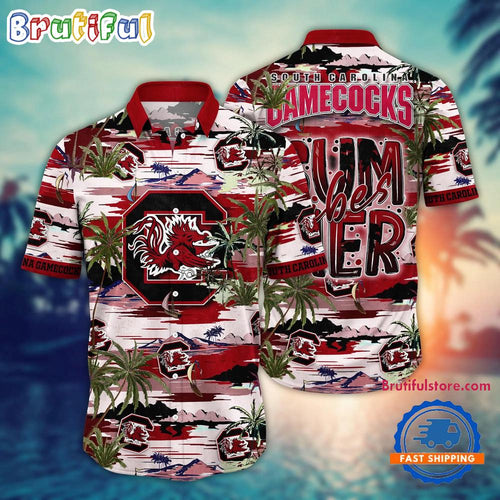 NCAA South Carolina Gamecocks Flower Design Summer Beach Aloha Hawaiian Shirt