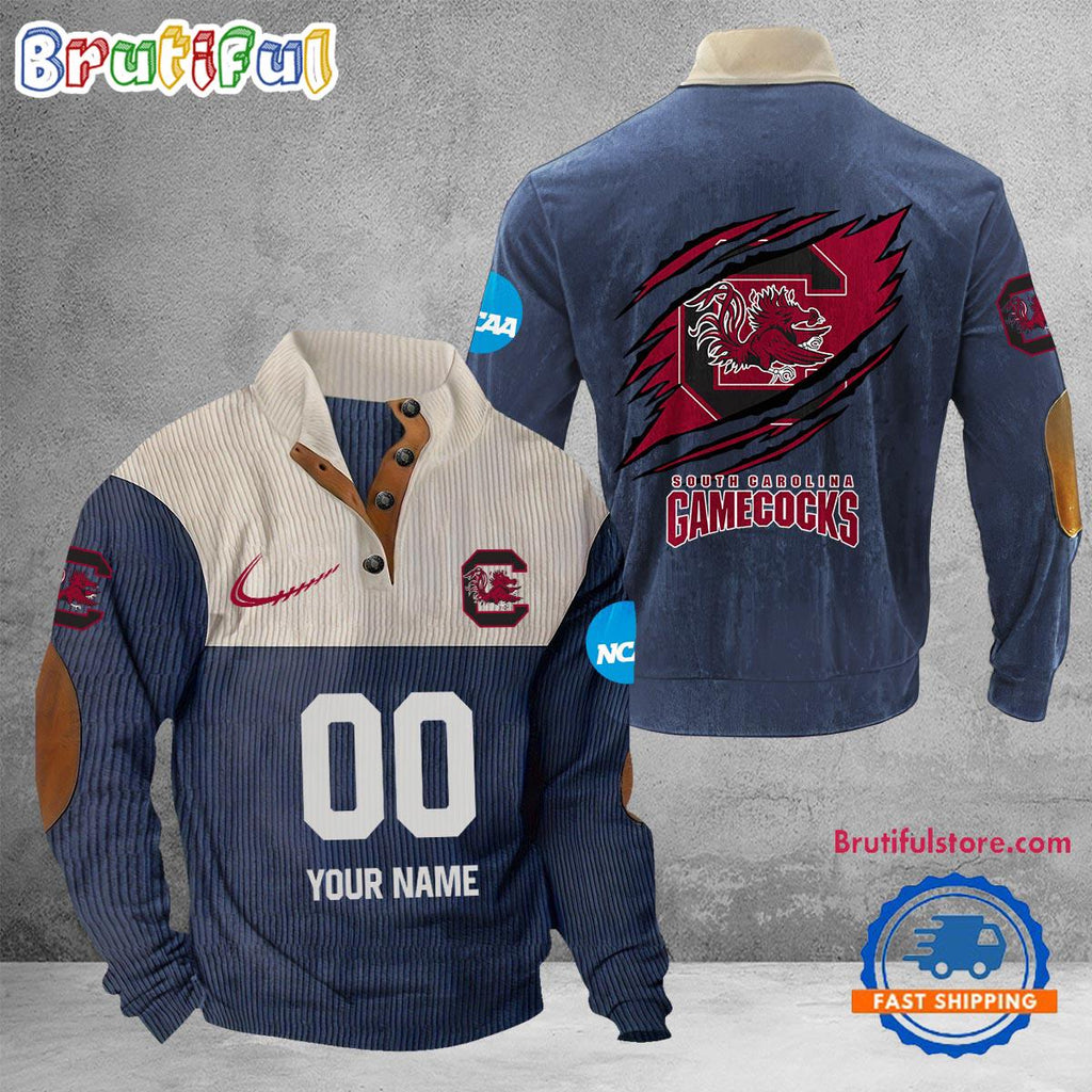 NCAA South Carolina Gamecocks Sport Team Custom Name And Number Buttoned Collar Sweatshirt