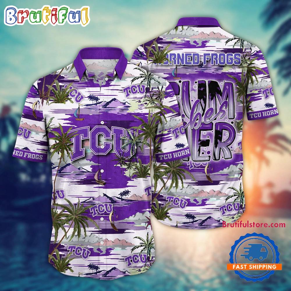 NCAA TCU Horned Frogs Flower Design Summer Beach Aloha Hawaiian Shirt