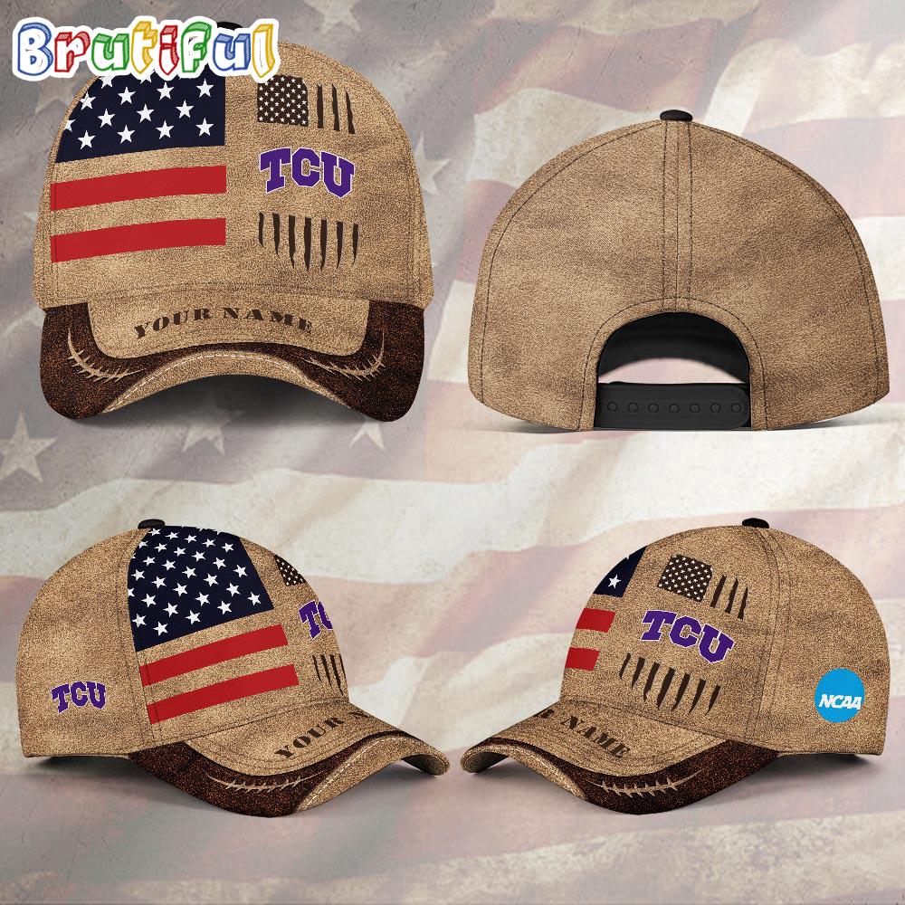 NCAA TCU Horned Frogs Sport Team Pesonalized American Flag Baseball Cap