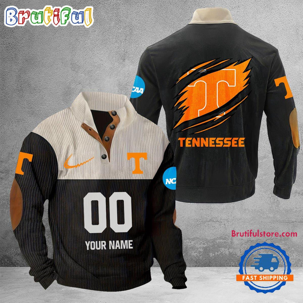 NCAA Tennessee Volunteers Sport Team Custom Name And Number Buttoned Collar Sweatshirt