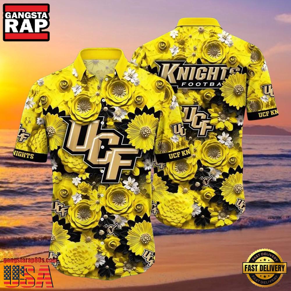 NCAA Ucf Knights Flower Button Up Hawaiian Shirt 3D Shirt