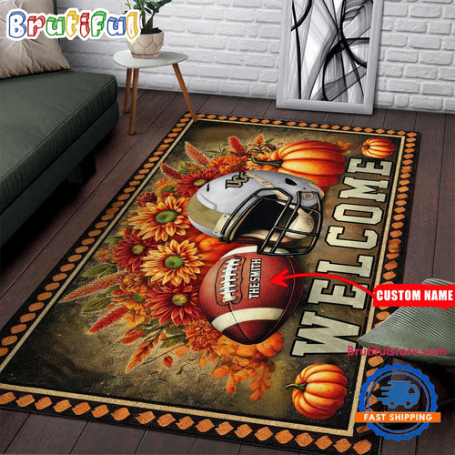 NCAA UCF Knights Pumpkin Flower Football Halloween Rectangle Rug