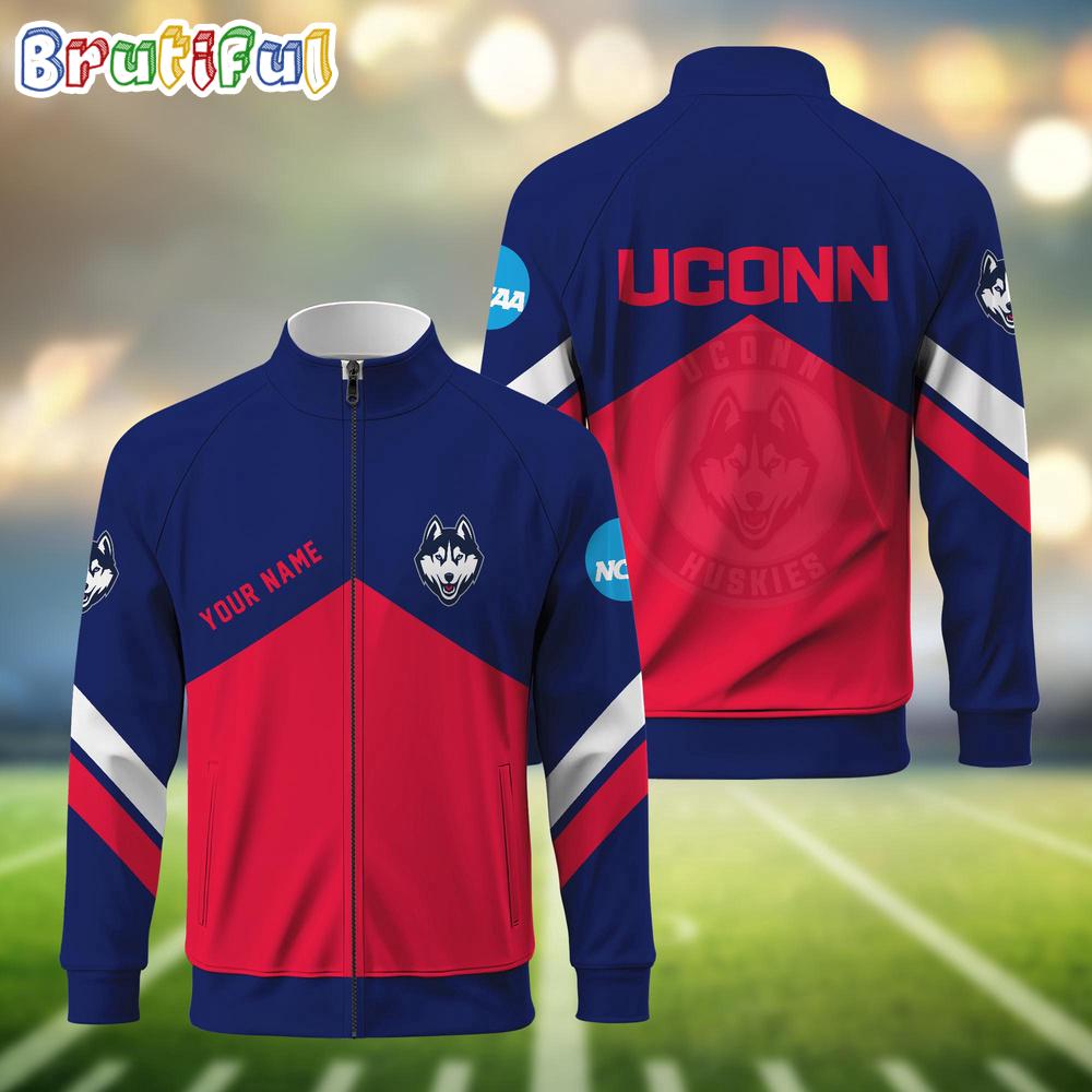 NCAA Uconn Huskies Sport Logo Team Personalized Standing Neck Zipper Jacket