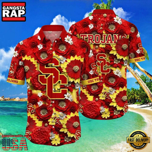 NCAA Usc Trojans Flower Hawaiian Shirt Outfit 3D Shirt, Usc Trojans Football Gift Ideas
