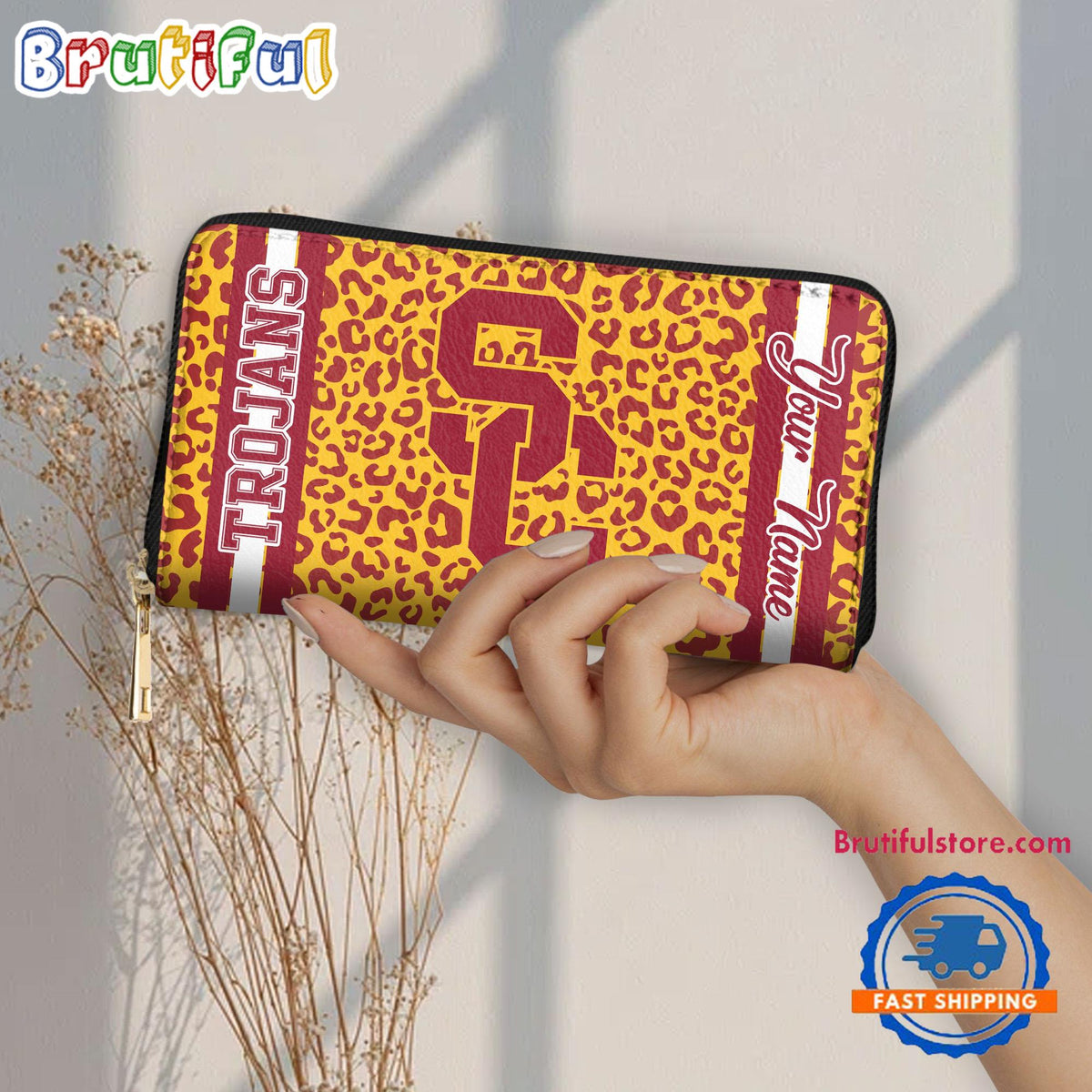 NCAA USC Trojans Leopard Women’s Zip Around Wallet, Sporty Women’s Wallet