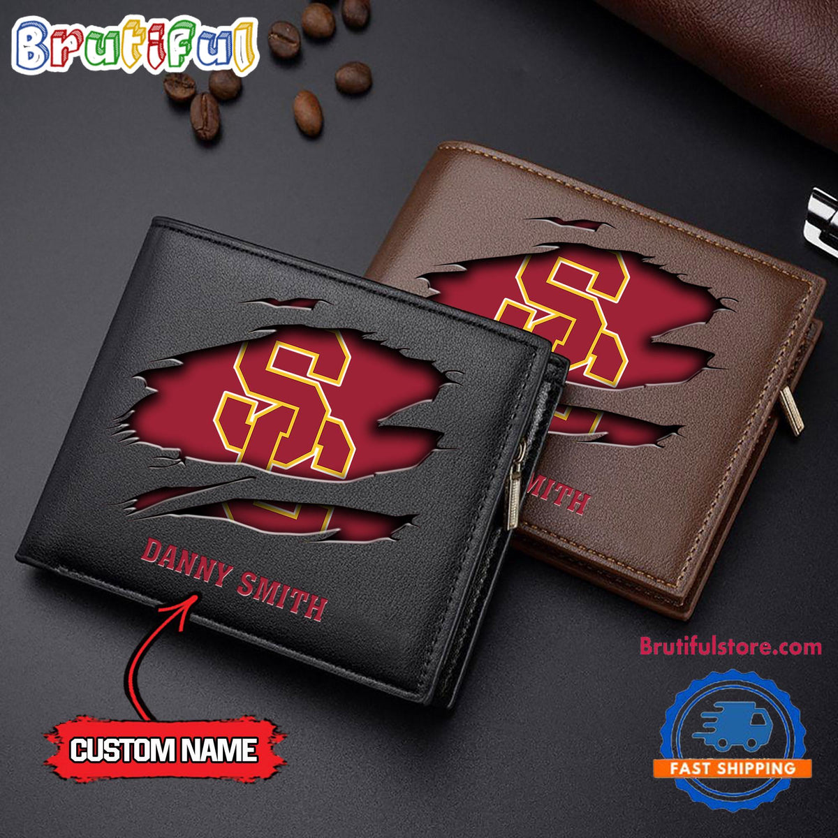 NCAA USC Trojans Sporty Custom Men’s Leather Wallet