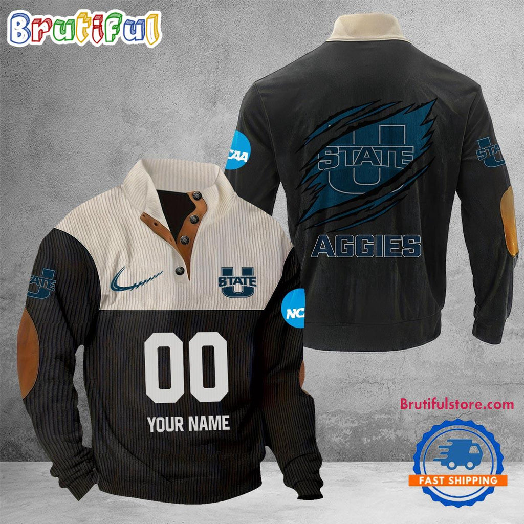 NCAA Utah State Aggies Sport Team Custom Name And Number Buttoned Collar Sweatshirt