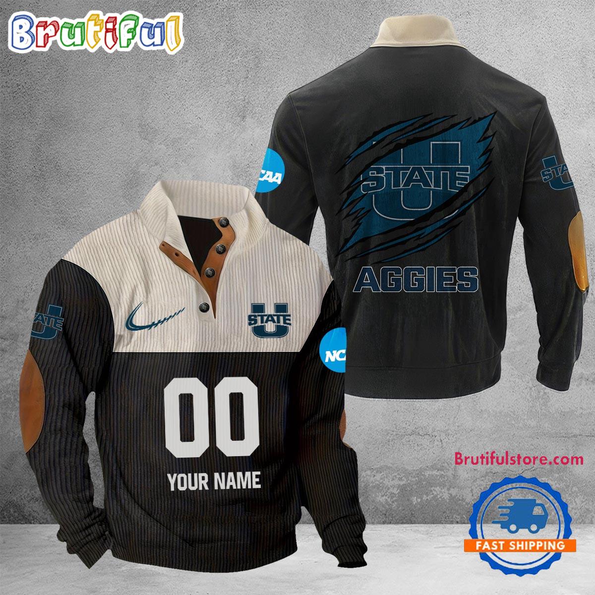 NCAA Utah State Aggies Sport Team Custom Name And Number Buttoned Collar Sweatshirt