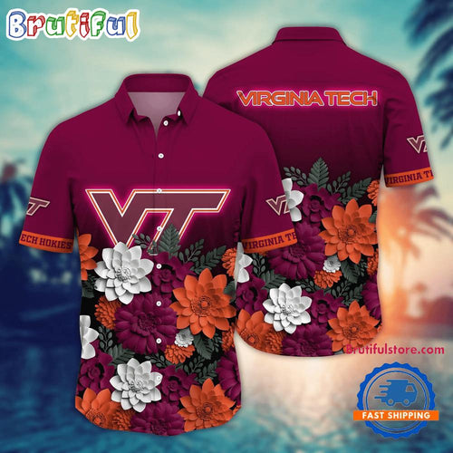 NCAA Virginia Tech Hokies Flower Tropical Summer Beach Hawaiian Shirt