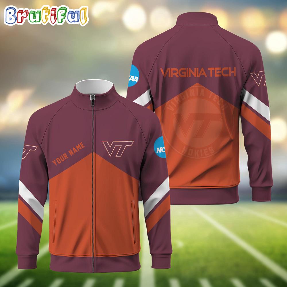 NCAA Virginia Tech Hokies Sport Logo Team Personalized Standing Neck Zipper Jacket