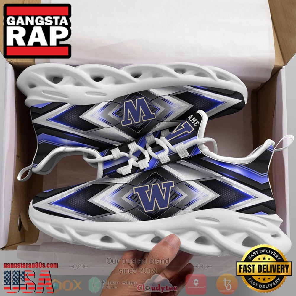 NCAA Washington Huskies Football Team Custom Name Clunky Unique Design Max Soul Shoes Running Sneakers