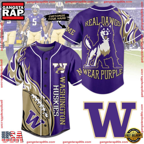 NCAA Custom Name Washington Huskies Real Dawgs Wear Purple New Design Baseball Jersey