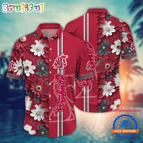 NCAA Washington State Cougars Flower Summer Aloha Button Hawaiian Shirt