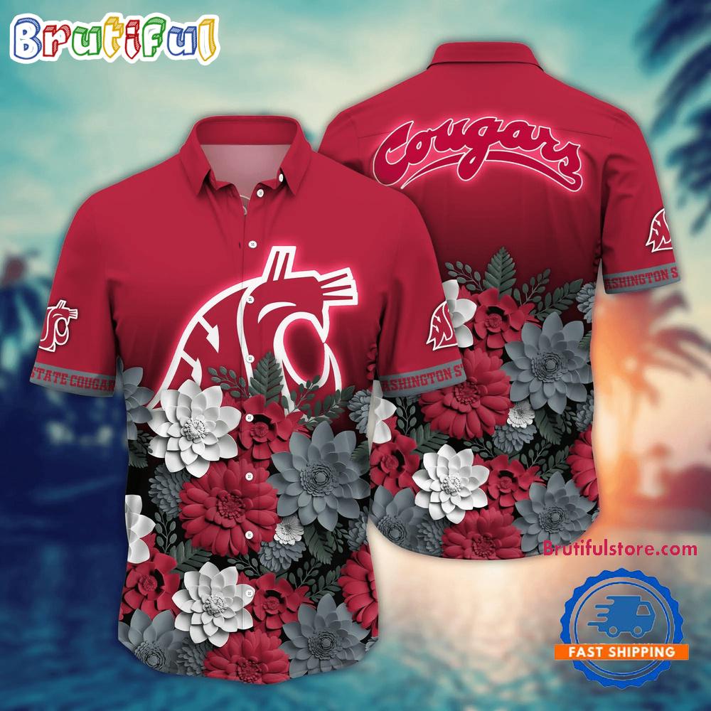 NCAA Washington State Cougars Flower Tropical Summer Beach Hawaiian Shirt