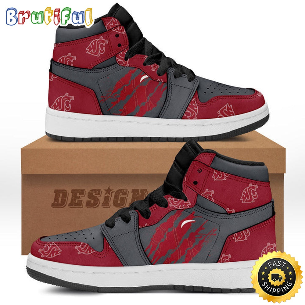 NCAA Washington State Cougars Red Grey Scratch Air Jordan 1 High Sneakers