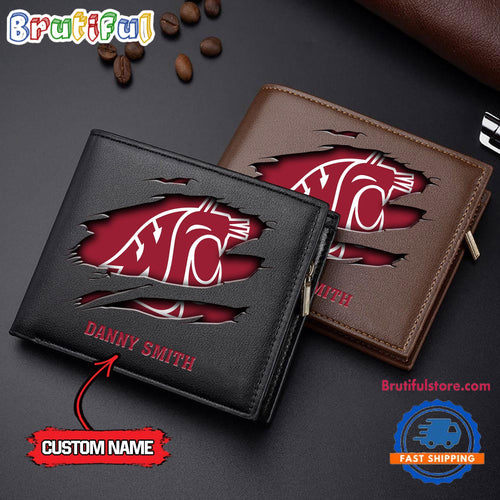 NCAA Washington State Cougars Sporty Custom Men’s Leather Wallet