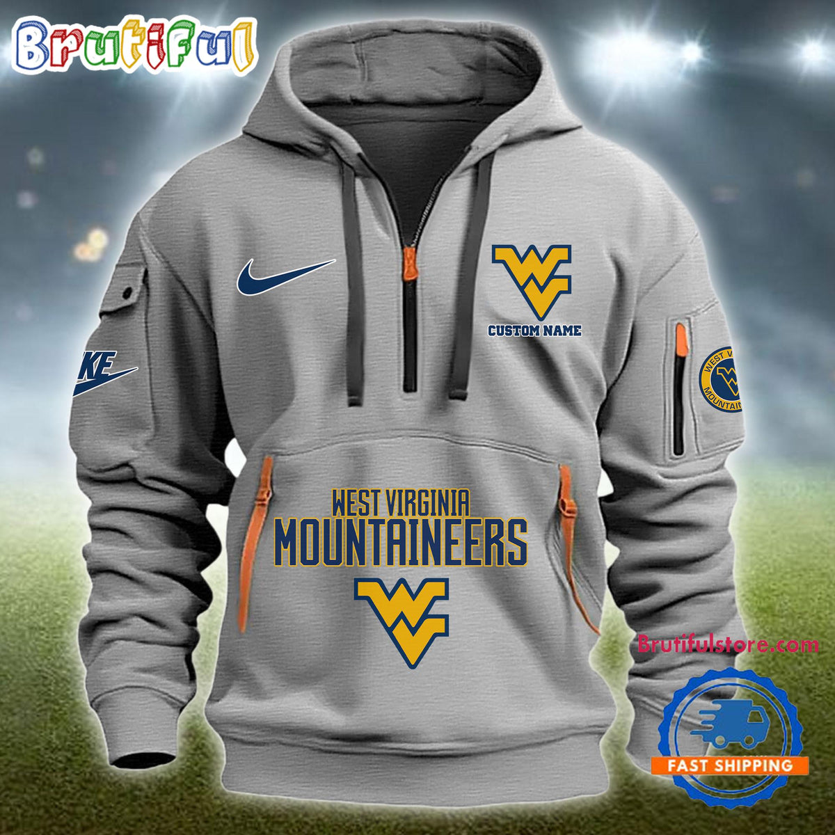 NCAA West Virginia Mountaineers Heavy Hoodie, Sporty Quarter Zip Hoodie