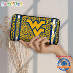 NCAA West Virginia Mountaineers Leopard Women’s Zip Around Wallet, Sporty Women’s Wallet