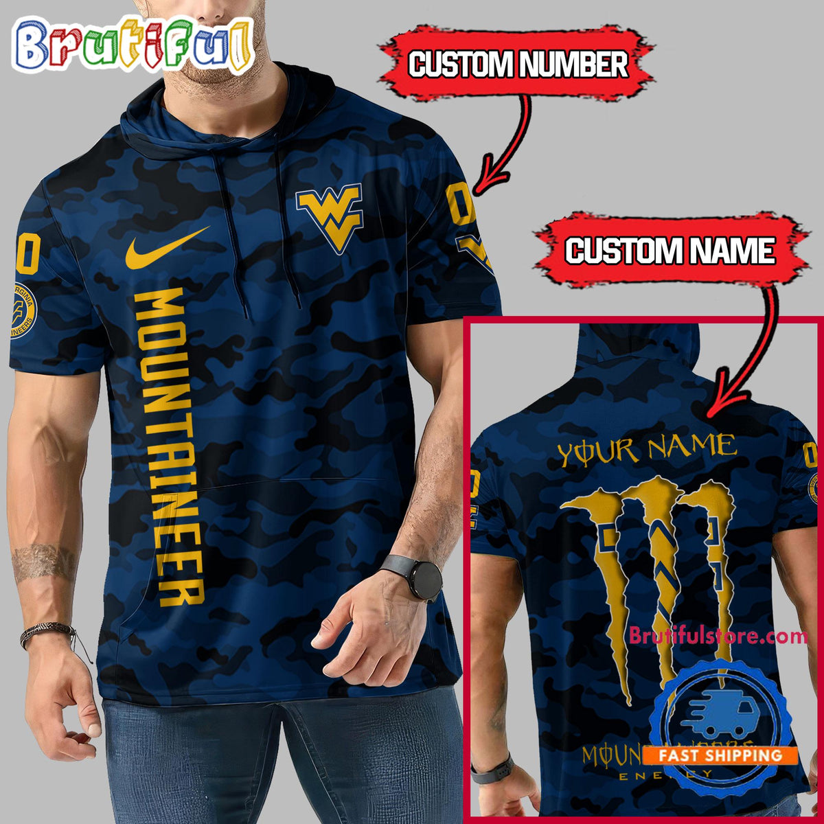 NCAA West Virginia Mountaineers Special Camo Sleeveless Hoodie Design