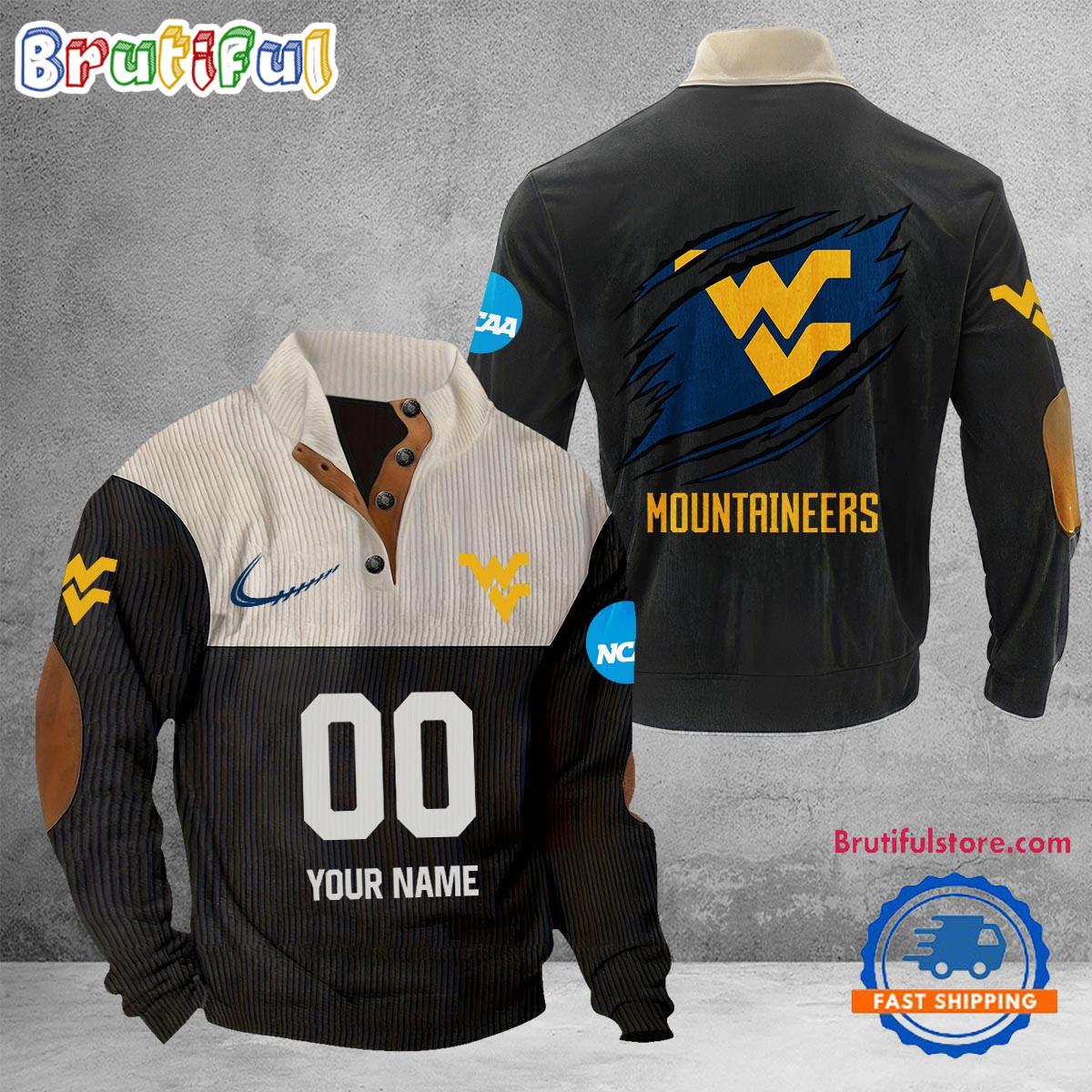 NCAA West Virginia Mountaineers Sport Team Custom Name And Number Buttoned Collar Sweatshirt