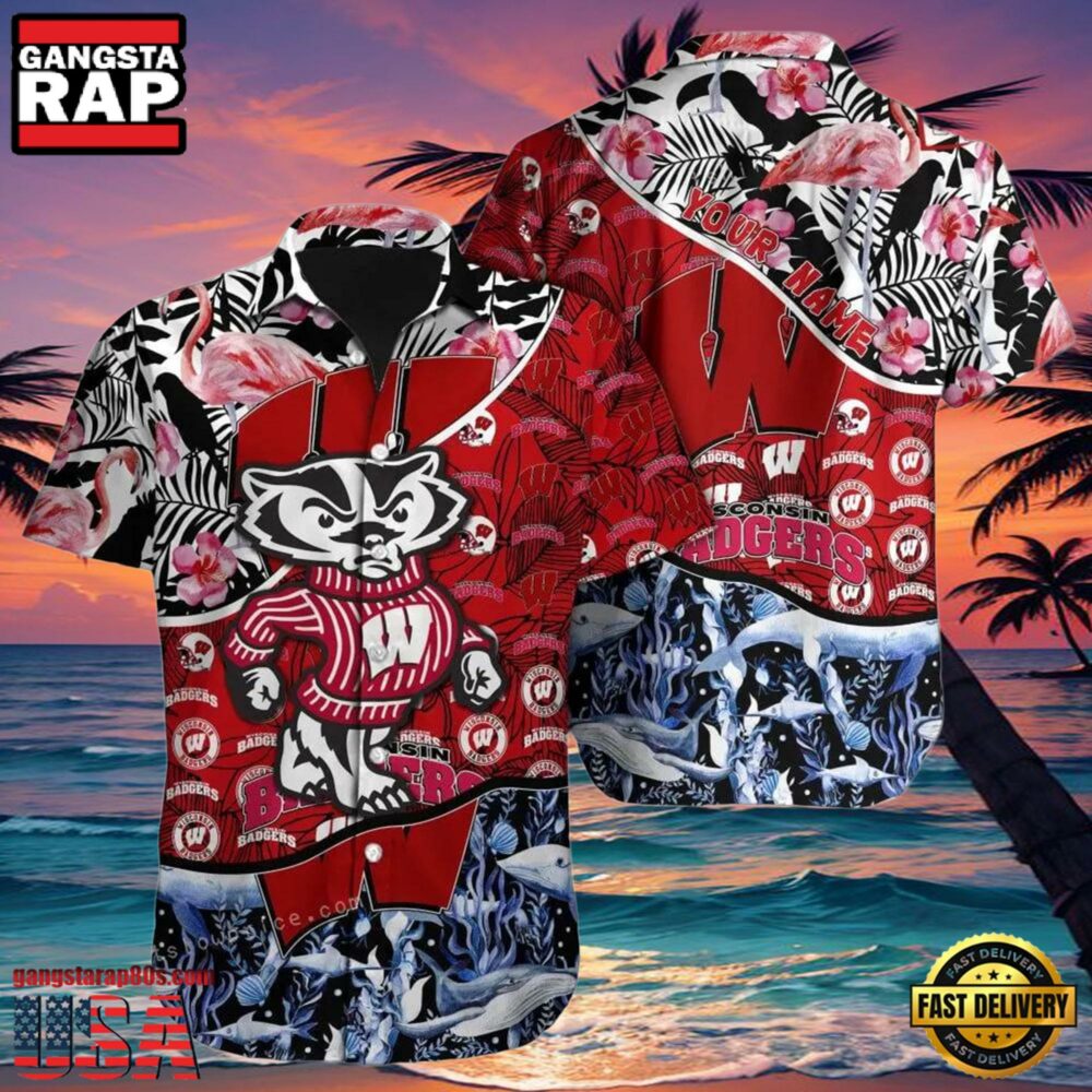 NCAA Wisconsin Badgers 3D Print Custom Name Hawaiian Shirt Cheap