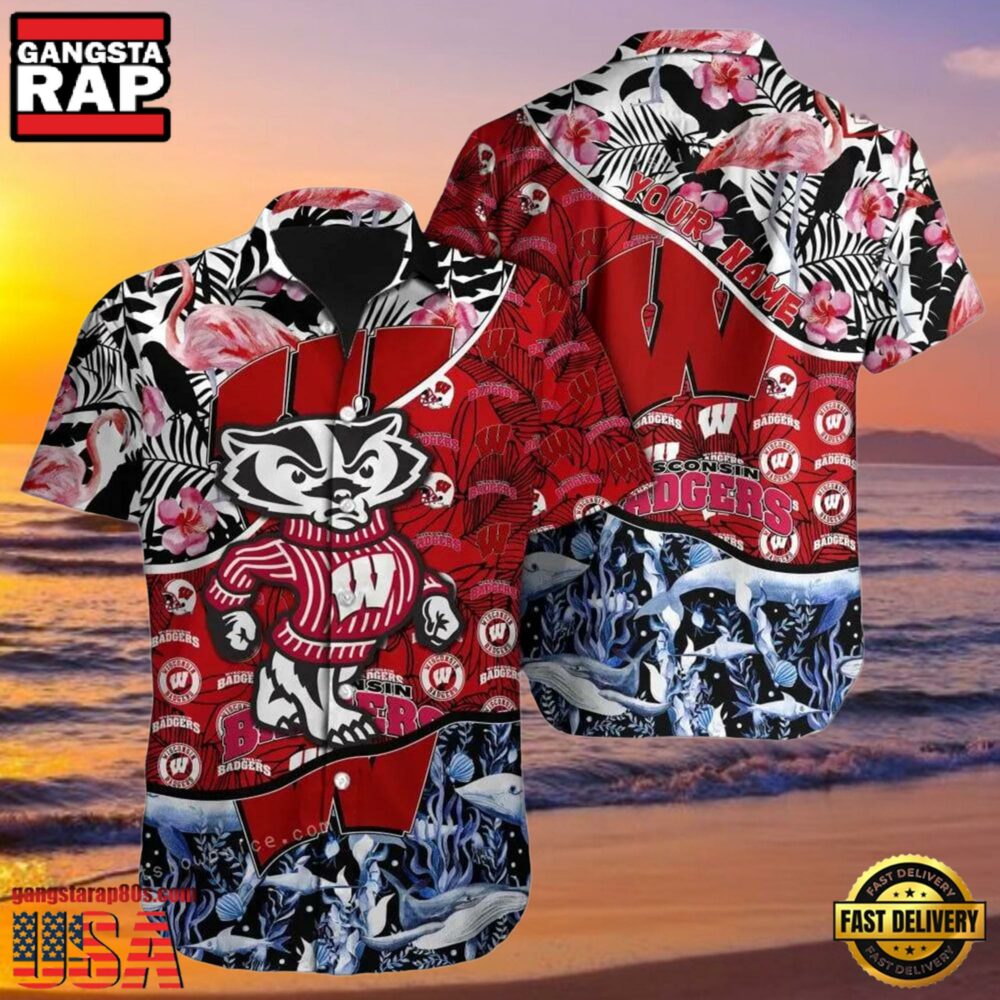 NCAA Wisconsin Badgers 3D Print Custom Name Hawaiian Shirt Cheap