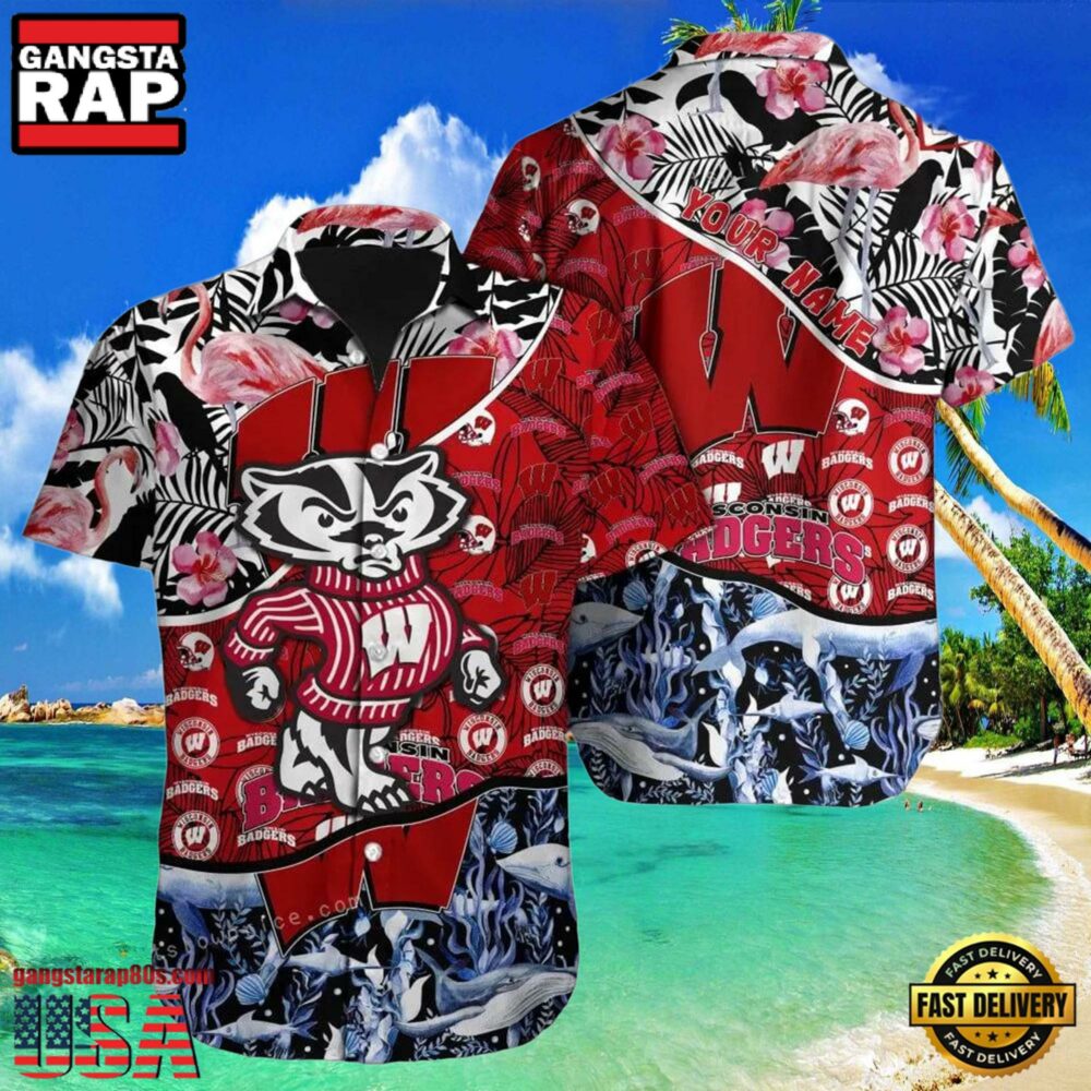 NCAA Wisconsin Badgers 3D Print Custom Name Hawaiian Shirt Cheap