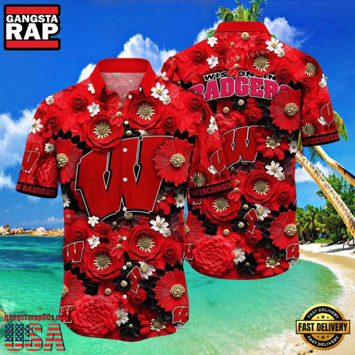 NCAA Wisconsin Badgers Flower Hawaiian Shirt Outfit 3D Shirt