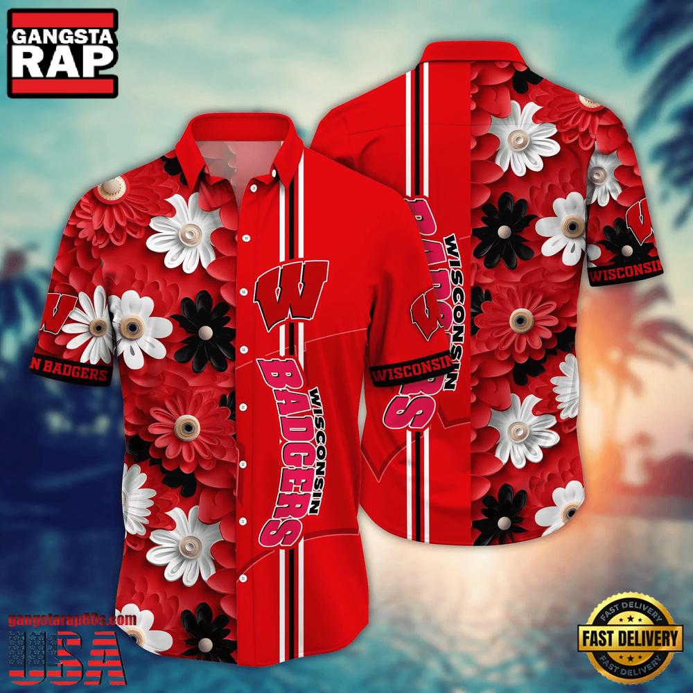 NCAA Wisconsin Badgers Flower Style Hot Summer Aloha Hawaiian Shirt