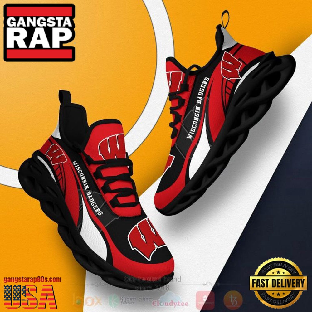 NCAA Wisconsin Badgers Football Clunky Unique Design Max Soul Shoes Running Sneakers