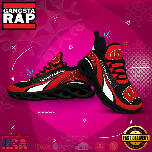 NCAA Wisconsin Badgers Football Clunky Unique Design Max Soul Shoes Running Sneakers